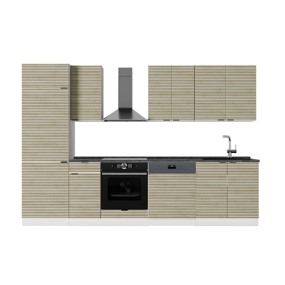 Cucina componibile Fame-Line Pannello in quercia/Bianco 300 cm, PL Antracite Vicco