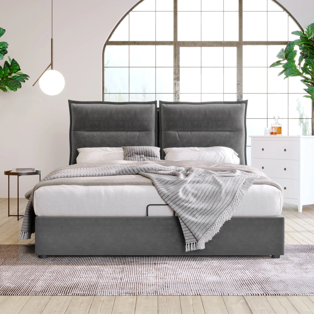 letto imbottito velluto grigio 140x200 cm