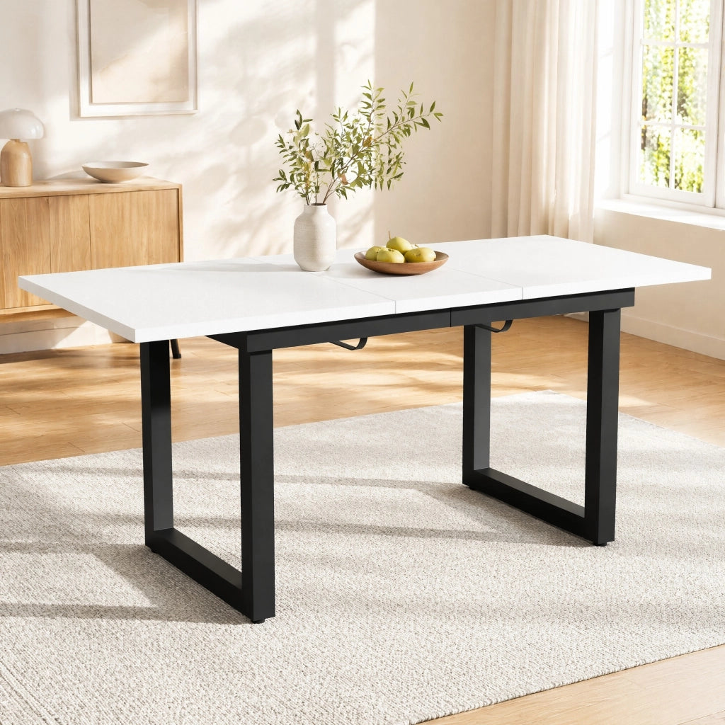 Tavolo da pranzo estensibile in stile industriale, MDF e metallo, bianco e nero