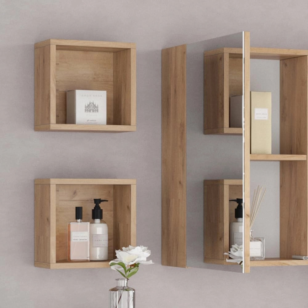 Mensola a muro Senyo, rovere Goldkraft, 25 x 25 cm set da 2, per il bagno, Tanto spazio per gli utensili da bagno