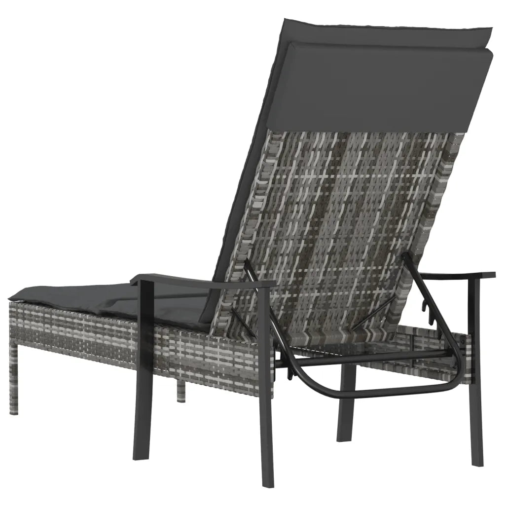 Lettino Prendisole | Sdraio da giardino | Lettino da sole con Cuscino Grigio in Polyrattan