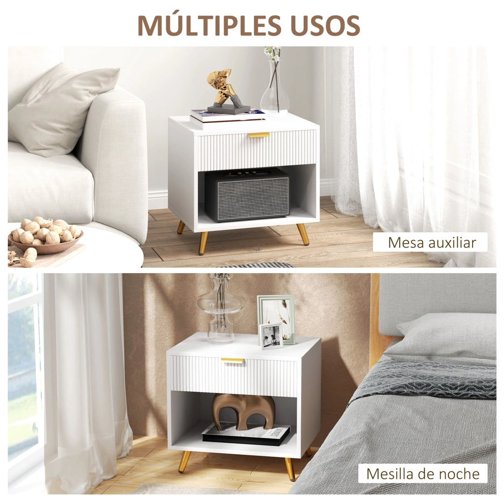 Comodino Moderno con Cassetto e Ripiano ¨C zephmum ¨C Bianco 50x40x47 cm