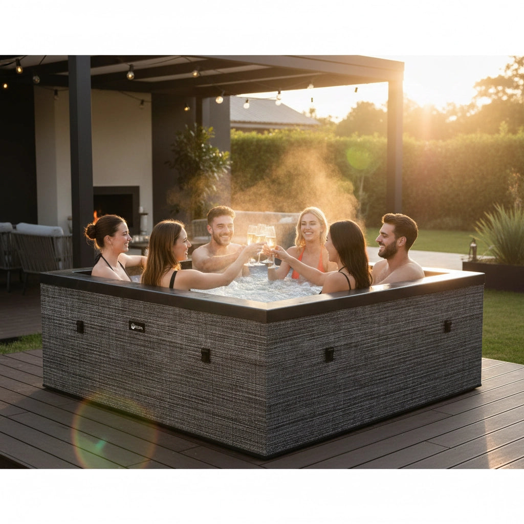 Piscina Spa Vasca Semi-Rigida 180x180x70 cm 6 Posti Riscaldamento Integrato Struttura in Schiuma NetSpa Celestia Grigio