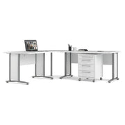 Scrivania Agerato, Scrittoio multiuso, Tavolo per ufficio porta PC, Piano di lavoro, 230x200 h75 cm, Bianco e Grigio