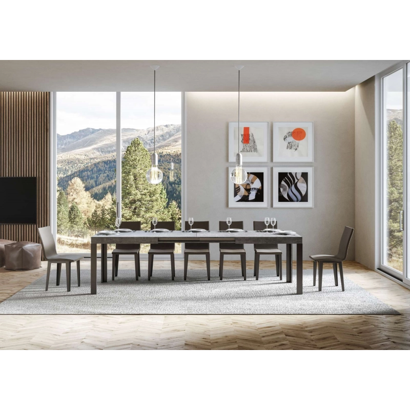 Tavolo allungabile 90x160/264 cm Linea telaio Antracite - Cemento