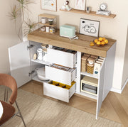 Cassettiera con 3 cassetti e 2 ante; bianco e rovere