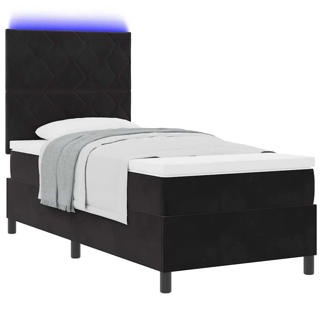 Letto a Sorgente LED con materasso Nero 90 x 190 cm Velluto 3343348