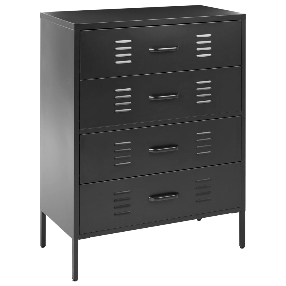 Armadio a 4 cassetti in metallo Nero in acciaio stile industriale per il soggiorno dell'home office