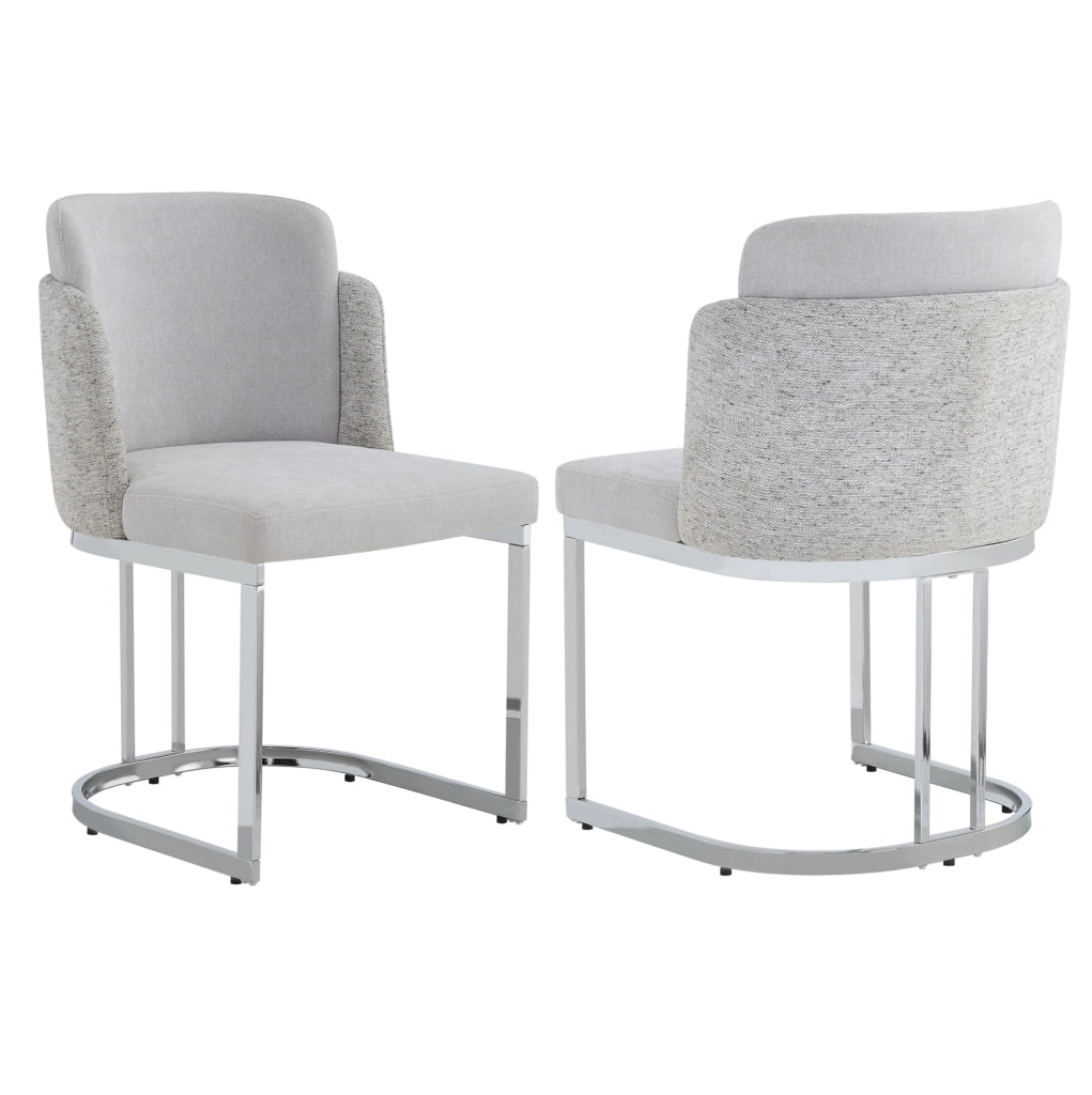 Set di 2 sedie in ciniglia con schienale doppio e gambe in metallo galvanizzato; grigio e argento