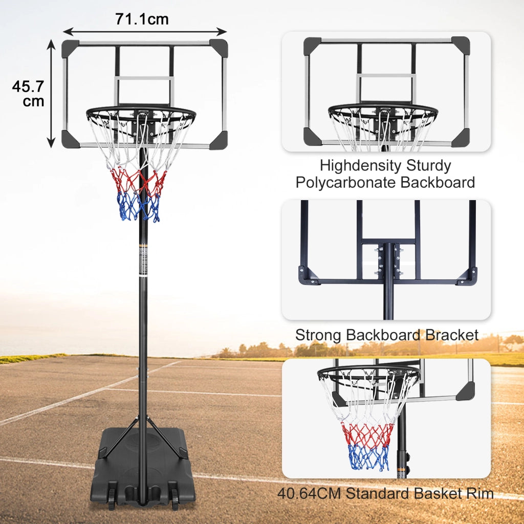 Canestro da basket con altezza regolabile 170–213 cm, ruote, per interno ed esterno, nero