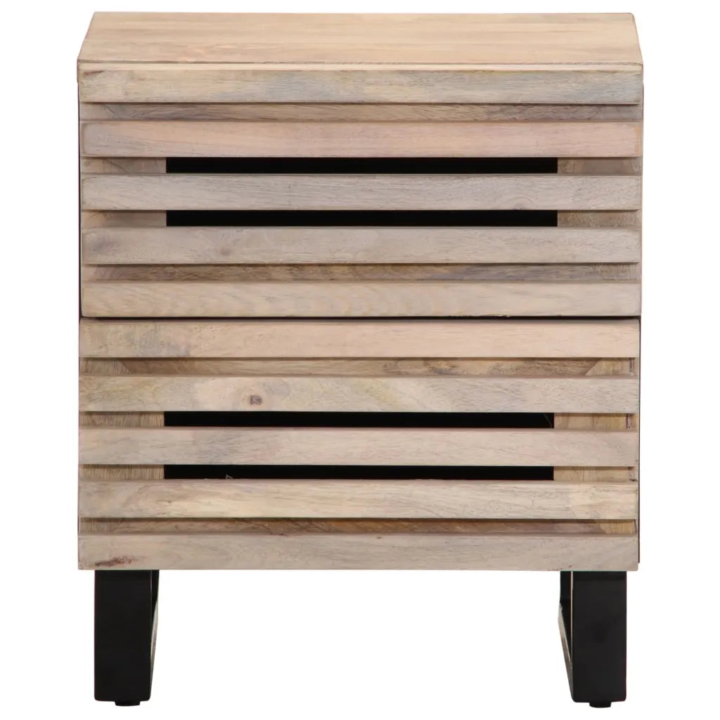 Comodino | Armadio da Notte | Mobiletto da notte 40x34x46 cm in Legno Massello di Mango Sbiancato