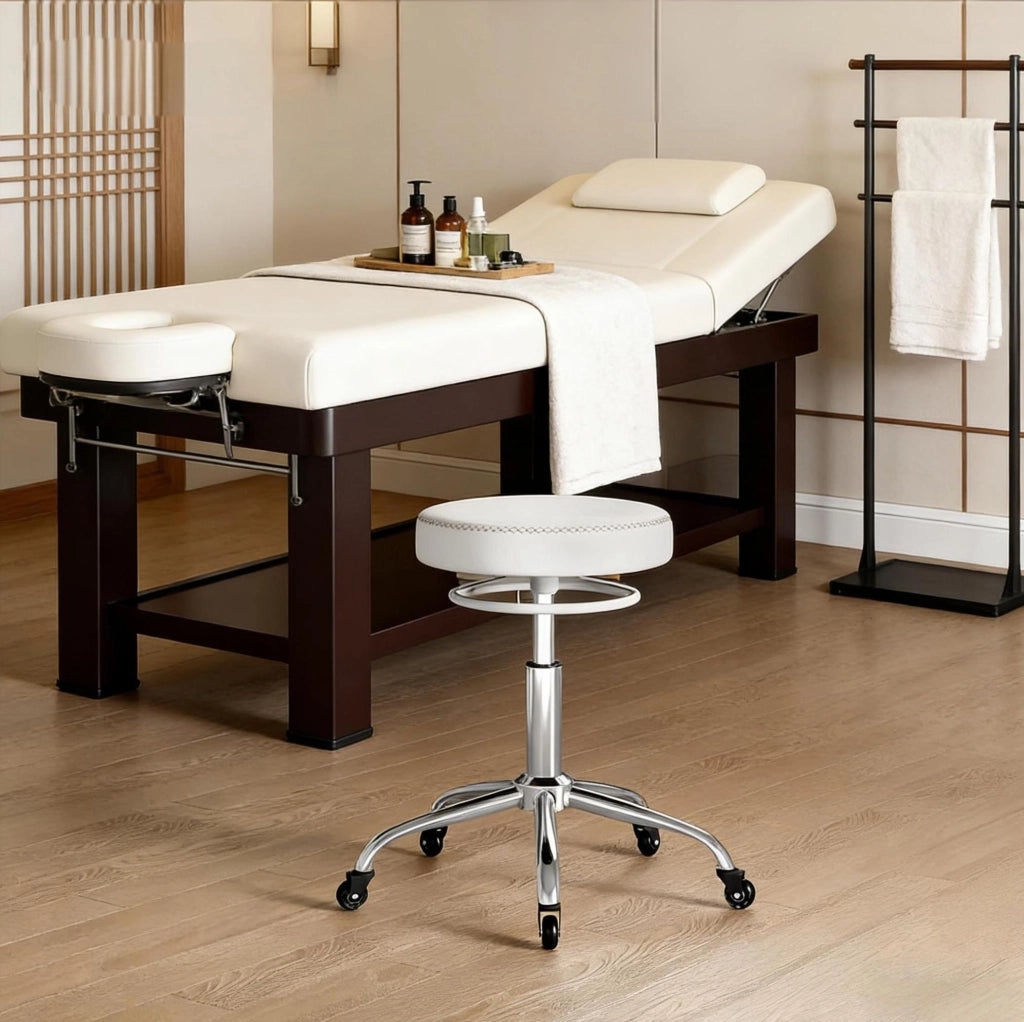 Sgabello da ufficio regolabile con ruote, bianco