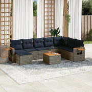 Set Divani da Giardino 9 pz con Cuscini Grigio in Polyrattan
