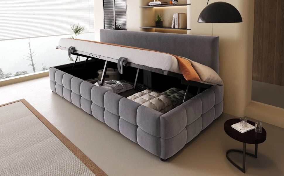 Letto sofà con vano contenitore idraulico tessuto in velluto grigio scuro 90x200 cm