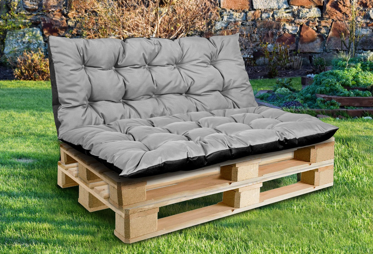 AIO FACTORY Cuscino da giardino impermeabile grigio 120x80 cm per panca in pallet