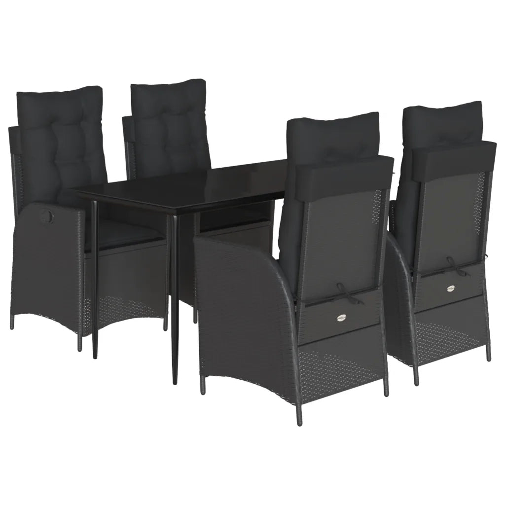 Set da Pranzo da Giardino 5 pz Nero con Cuscini in Polyrattan