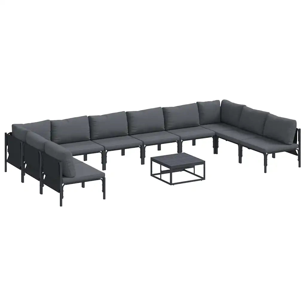 Set Divano da Giardino con cuscino 11 pcs Nero Acciaio 3379013