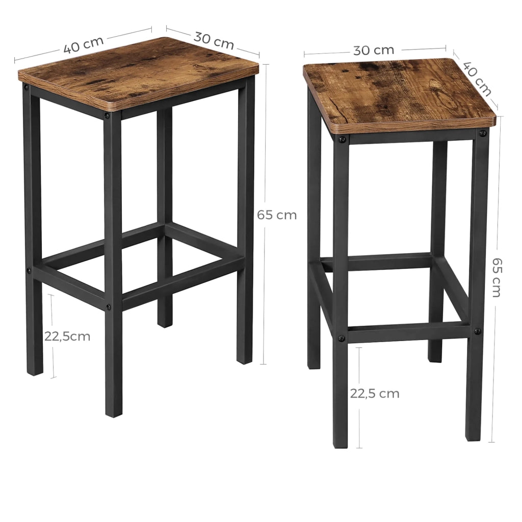 Set di 2 sgabelli da bar/sgabelli alti in stile industriale per cucina sala da pranzo soggiorno 40 x 30 x 65 cm marrone 12_0006199