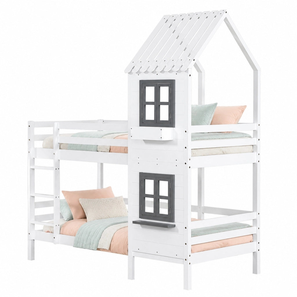 Letto a castello a casetta 90x200 cm bianco e grigio