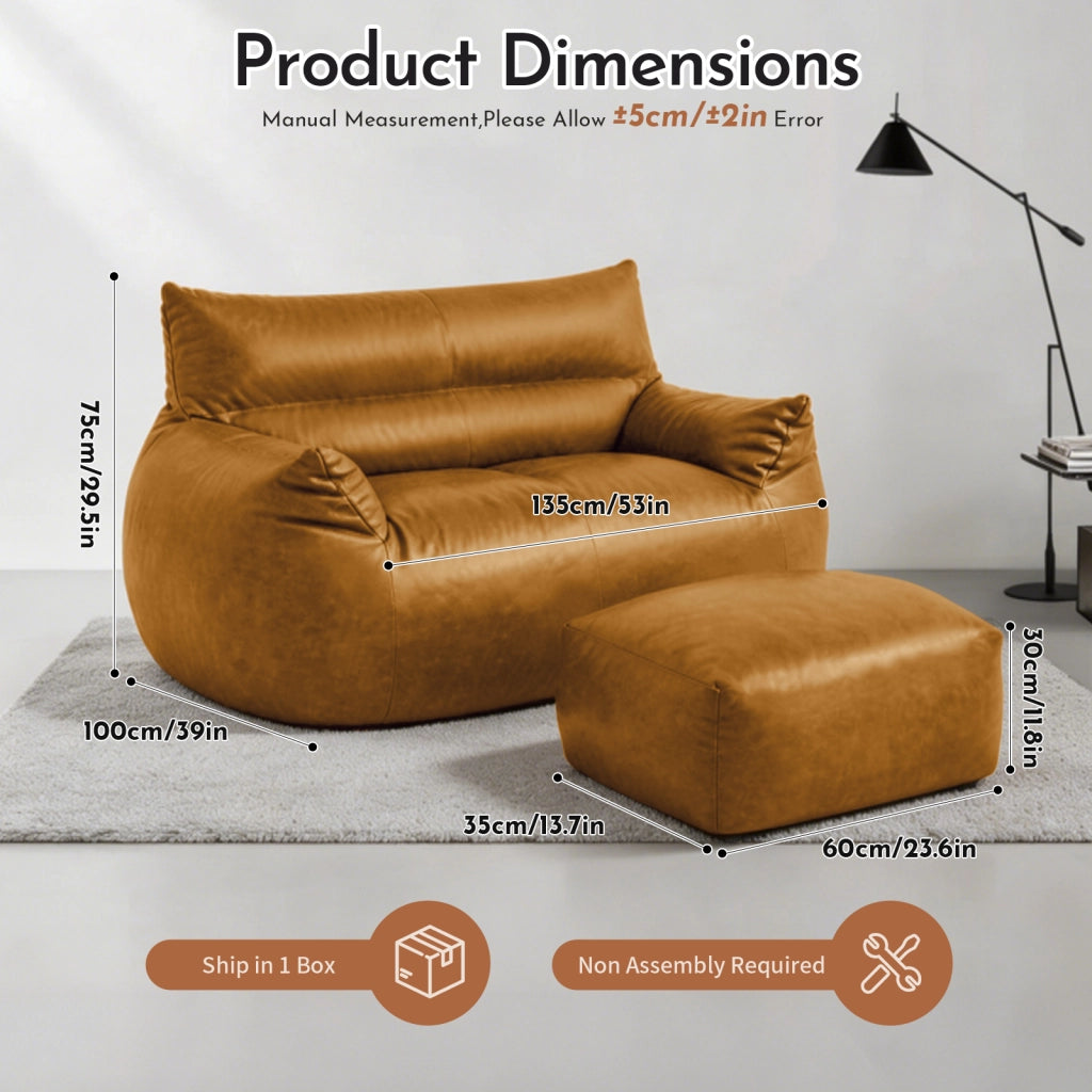 Poltrona pouf in tessuto tecnico con design ergonomico e imbottitura in memory foam senza montaggio marrone