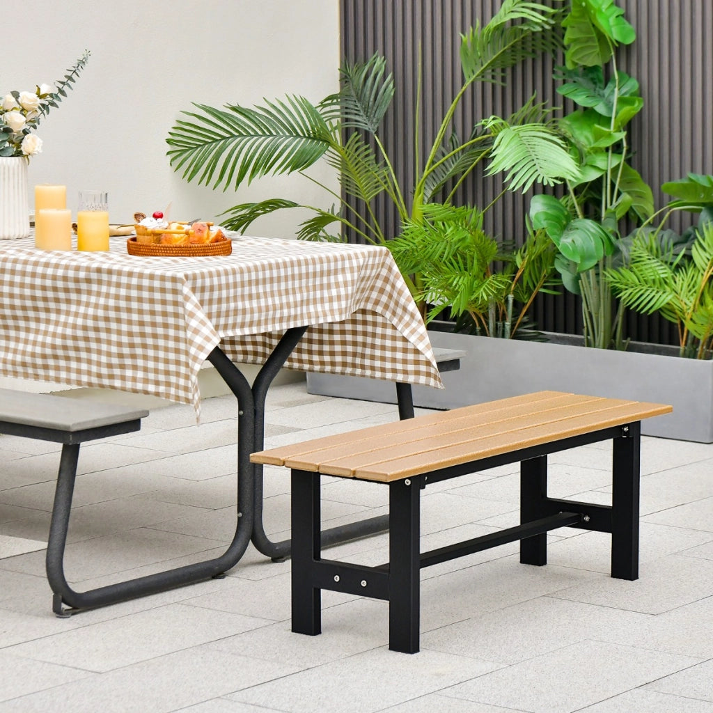 Panca da esterno 2 posti 120cm con sedile a doghe telaio in metallo, Panca giardino verniciato a polvere Naturale-Panchine