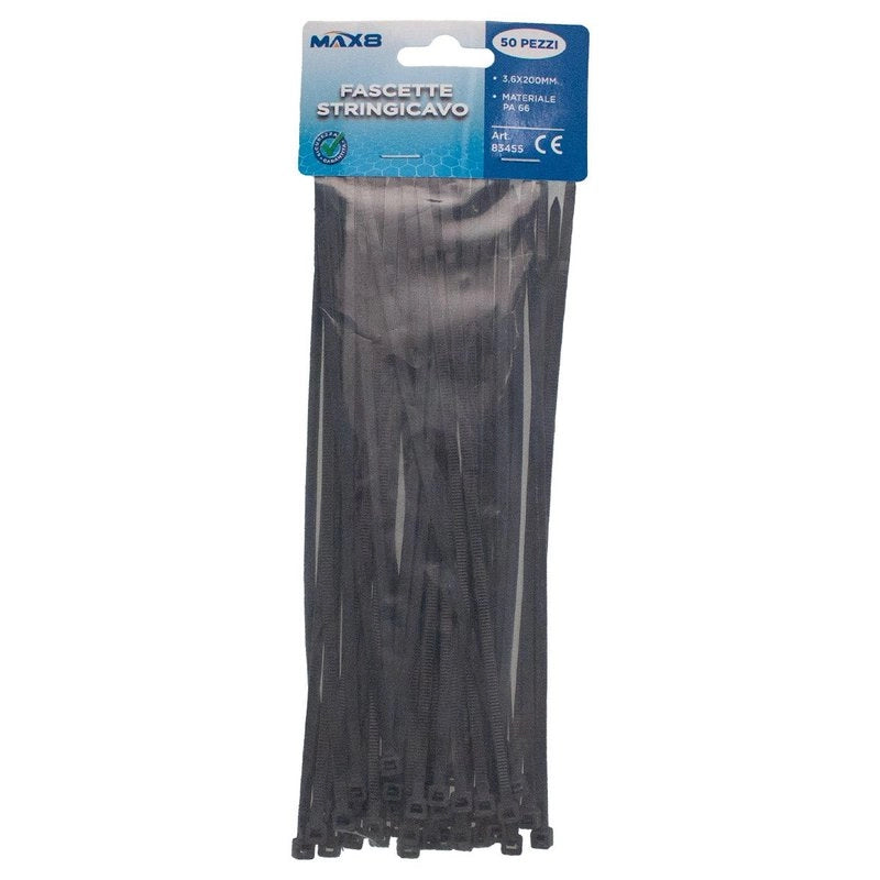 50 Pezzi Fascette Stringicavo Nero 3,6 X 200 MM