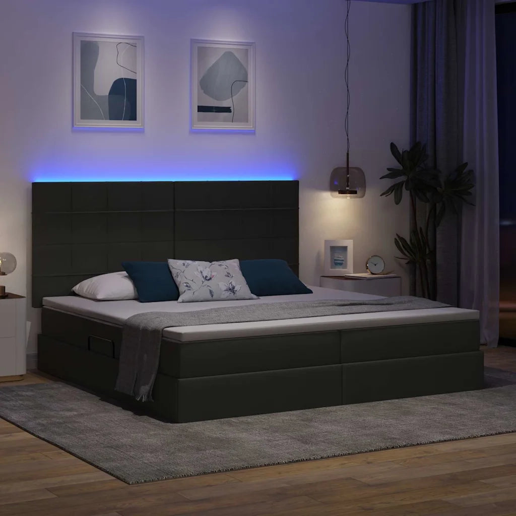 Letto con contenitore e LED con led Grigio scuro 200 x 200 cm