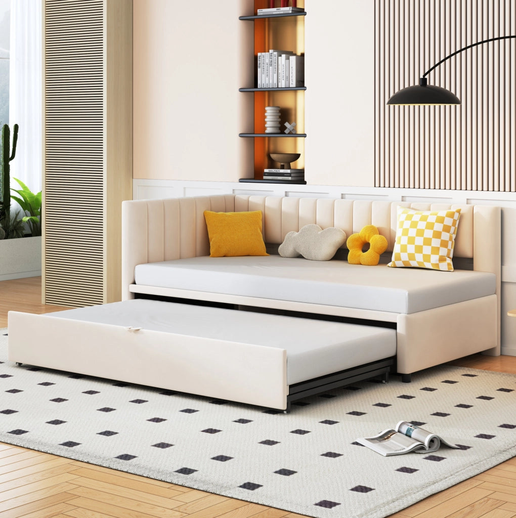 Divano letto 90x200 cm multifunzionale estraibile in velluto beige