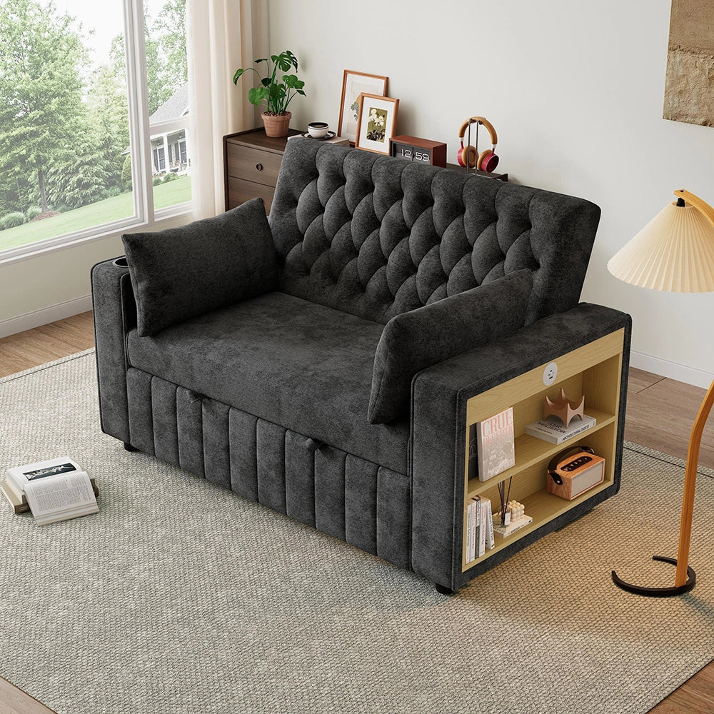 Divano letto multifunzione - Xylo - Con USB e ripostiglio, grigio