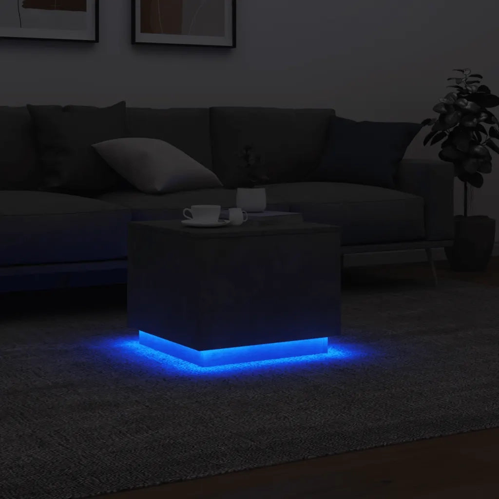Tavolino da Salotto con Luci LED Grigio Cemento 50x50x40 cm 839871