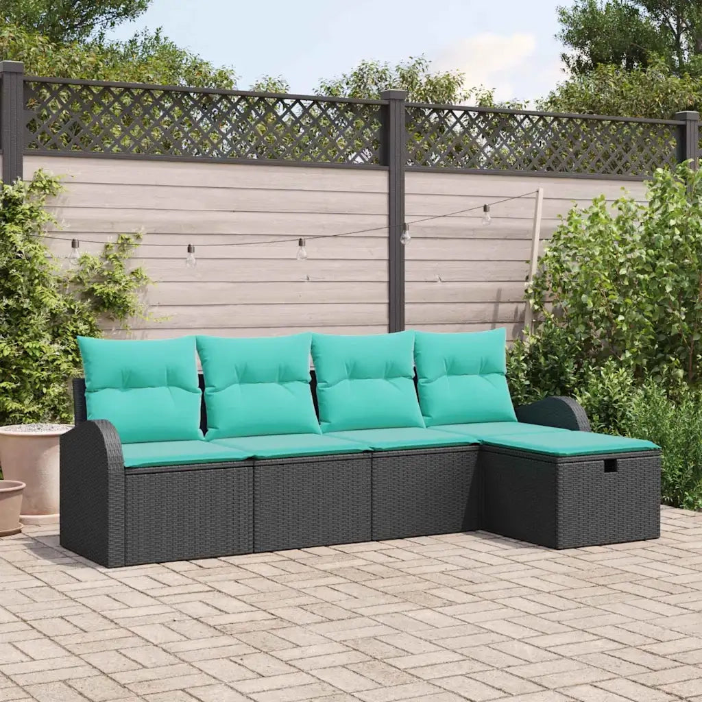 Set Divano da Giardino con cuscino 5 pcs Nero Poly Rattan 3360397
