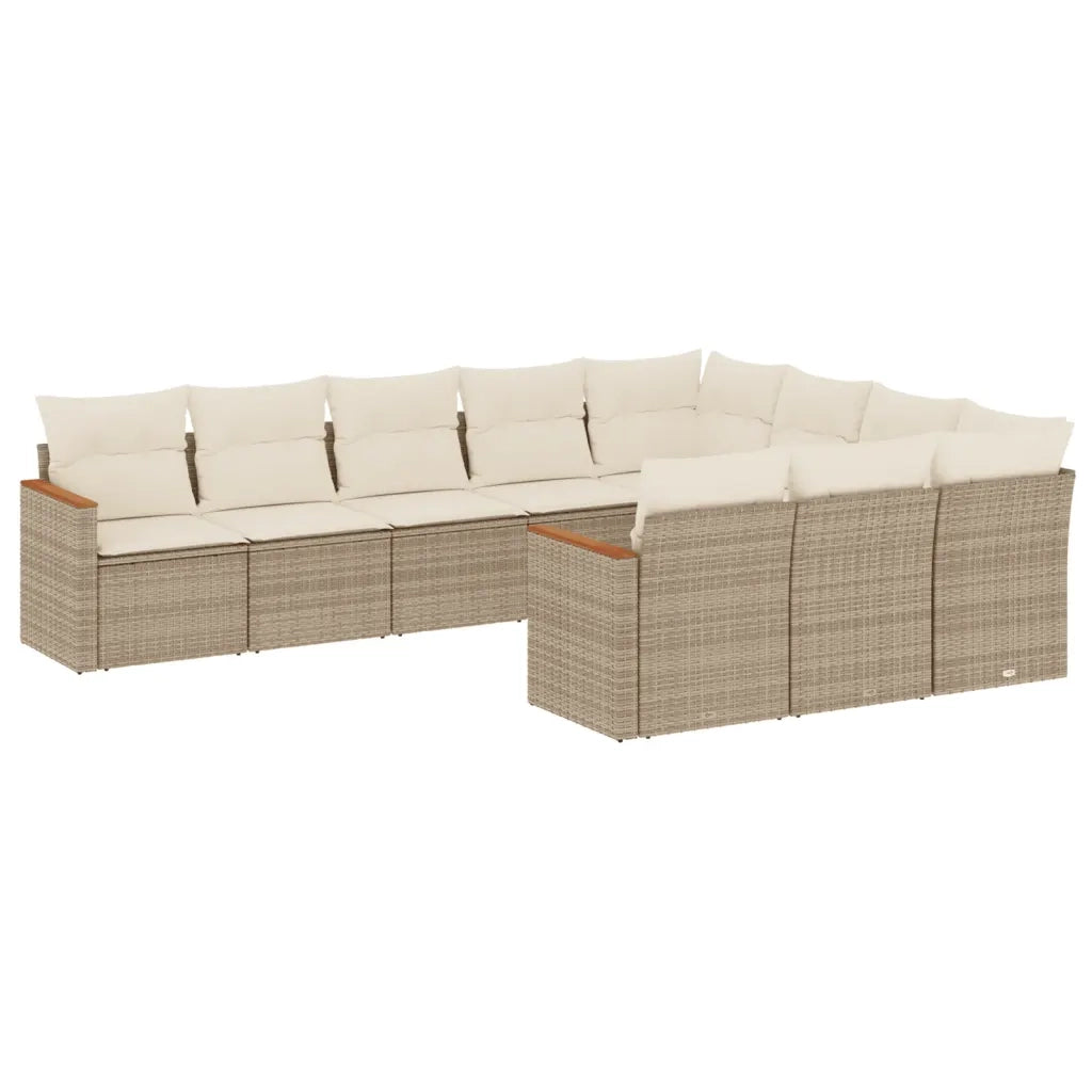 Set Divano da Giardino 10 pz con Cuscini Beige in Polyrattan 3226338