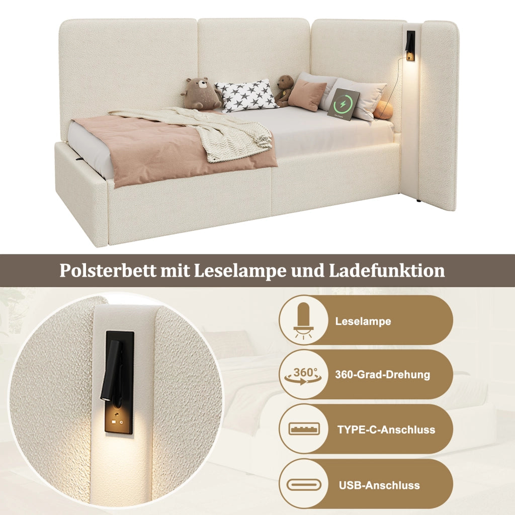 Letto con contenitore idraulico bouclé 90x200 cm