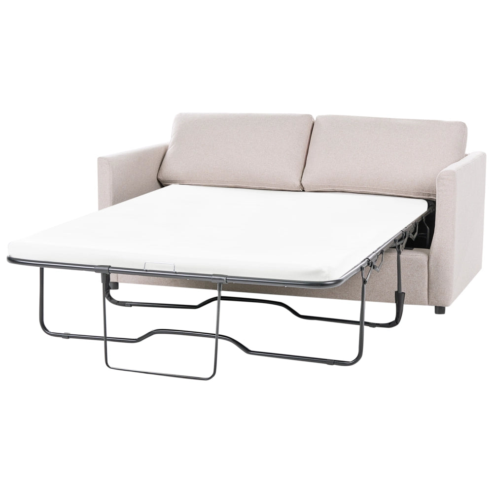 Divano letto a 2 posti in tessuto beige con struttura pieghevole e materasso