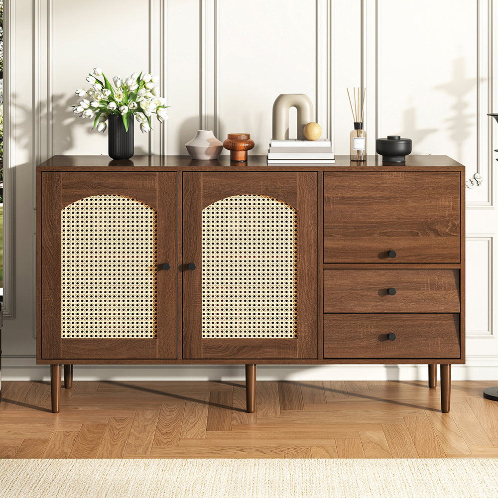Buffet Rustico - Xylo - 130??75.5??40 cm - Porte in Ratan?? con Chiusura Magnetica