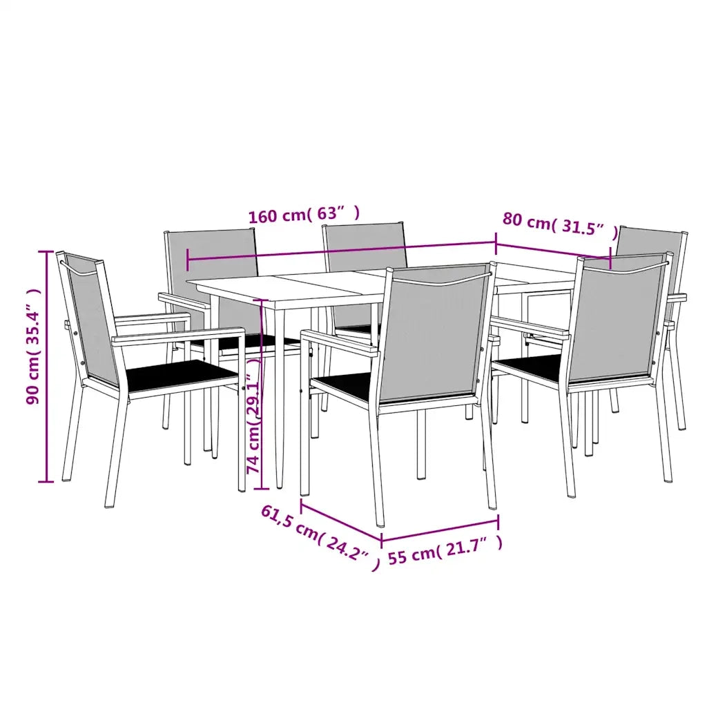 Set da Pranzo da Giardino 7 pz Nero in Textilene e Acciaio 3187038