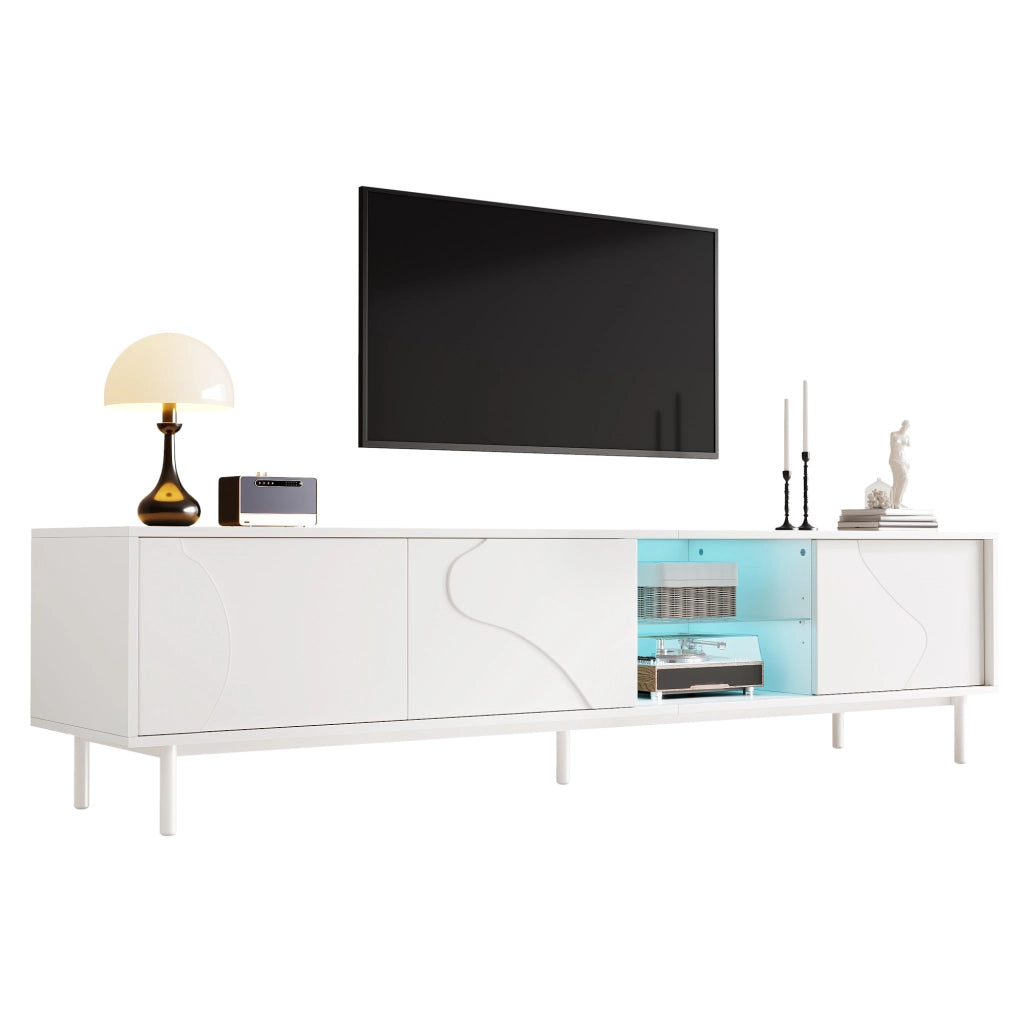 Mobile TV con 3 ante scorrevoli; ripiano in vetro e LED; per soggiorno; 180 × 40 × 45 cm