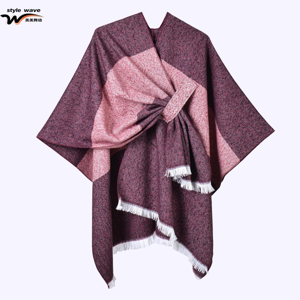 Sciarpa da donna, elegante mantello con cintura diagonale monocromatica