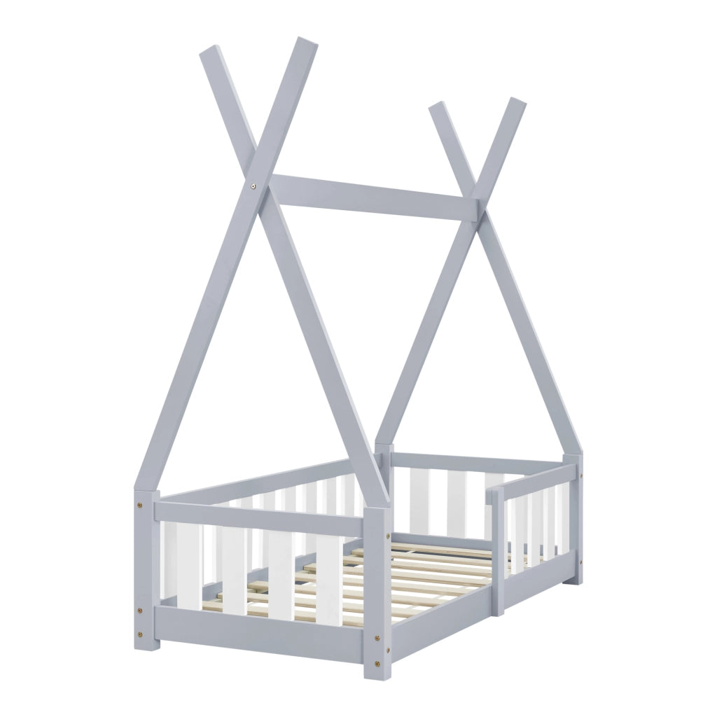 Letto a Capanna Helsingborg con Sponde 70 x 140 cm Grigio Chiaro [en.casa]