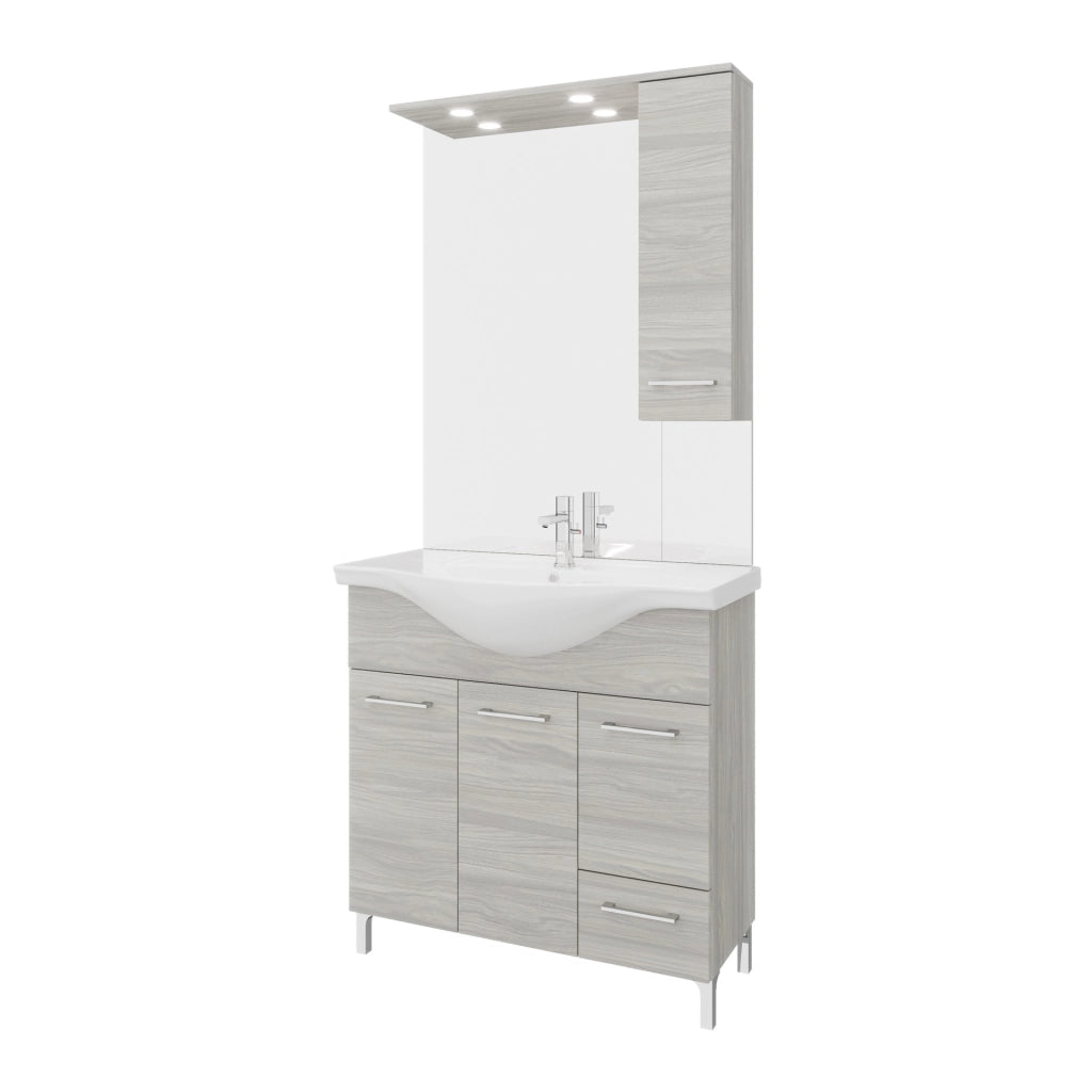 Composizione da bagno 3 ante da 105cm con lavabo e specchiera con pensile e luci a led