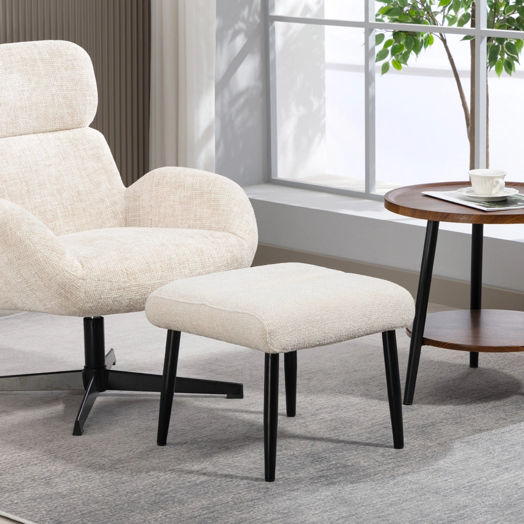 Poggiapiedi con cuscino imbottito ¨C zephmum ¨C 45x41x38 cm, crema, tessuto chenille