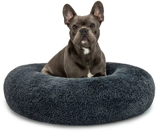 Letto per cani Donut, piuma morbida e bordo alto 70 cm, colore grigio scuro