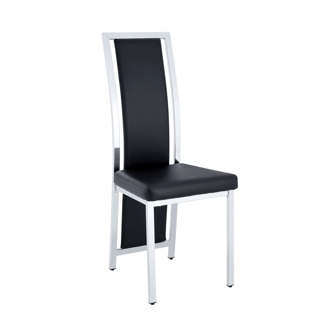Set di 4 sedie da pranzo con schienale alto; struttura in metallo; PU nero e argento
