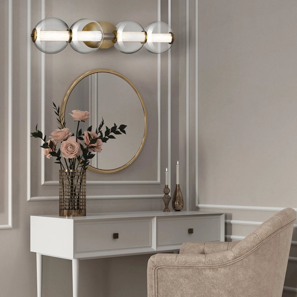 Applique bagno ATOMO oro 4 sfere vetro LED 18,5W Quintiesse