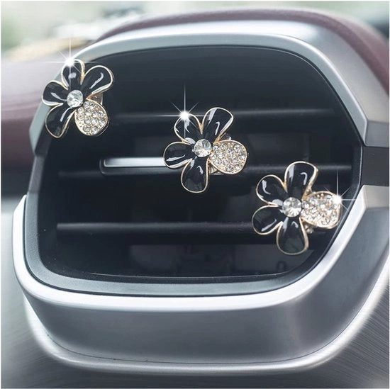 Pacco di 6 Clip Ontluchter Decorative a Forma di Fiore - Clip di Scarico Decorativo - Decorazione Auto Carina - Legering con Strass - Dimensioni 2,4 x 2,4 cm