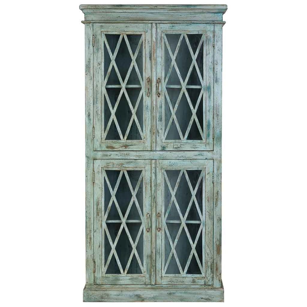Vetrina in legno e vetro con 2 ante, blu 90x40x183h cm