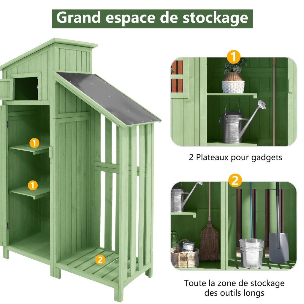 Capanno da giardino Armadio da giardino Armadio da giardino; Altezza x Larga: 124x46 cm; Altezza 124x46x174cm; adatto anche per piccoli giardini; Verde (Capanna di legno; 1 pezzo; Casa da giardino)