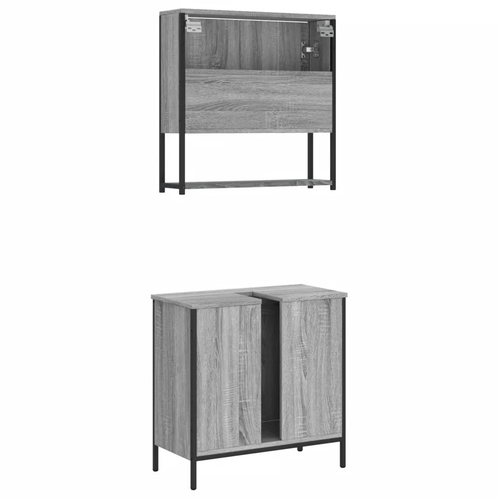 Set Mobili da Bagno | Armadio da bagno 2 pz Grigio Sonoma in Legno Multistrato