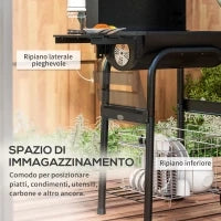 Barbecue a Carbone con Coperchio, Termometro e Camino, Ripiani e Ruote, Nero