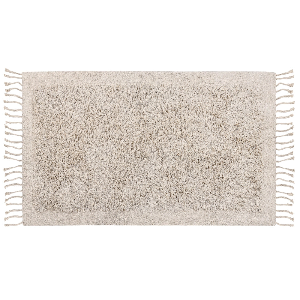 Tappeto rettangolare in cotone beige 80 x 150 cm con frange boho soggiorno camera da letto